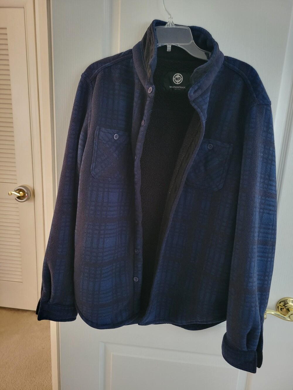 Weatherproof Vintage Mens M Polar Fleece Plaid Button Front Lined Coat Jacket